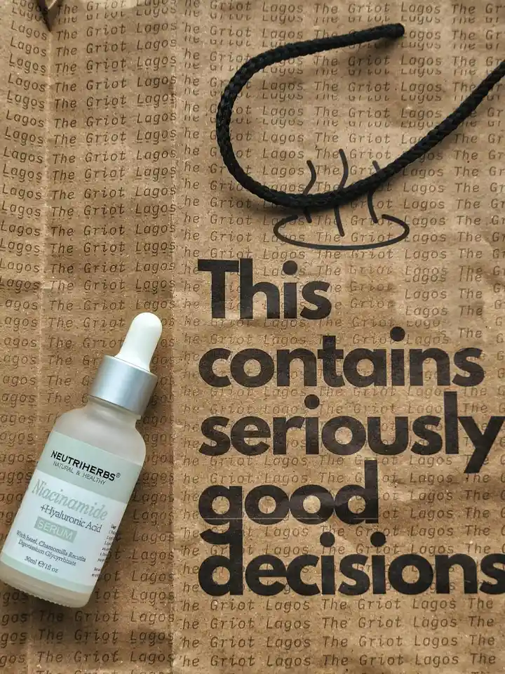 A skincare-themed image featuring a dropper bottle on a bag that reads 'This contains seriously good decisions' with a looped stethoscope nearby