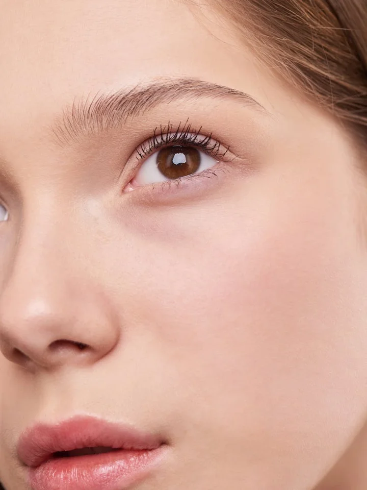 Close-up of a young woman's face with smooth skin, illustrating gentle skincare during retinoid initiation